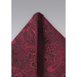 Paisley and Floral Pocket Square in Cherry Red