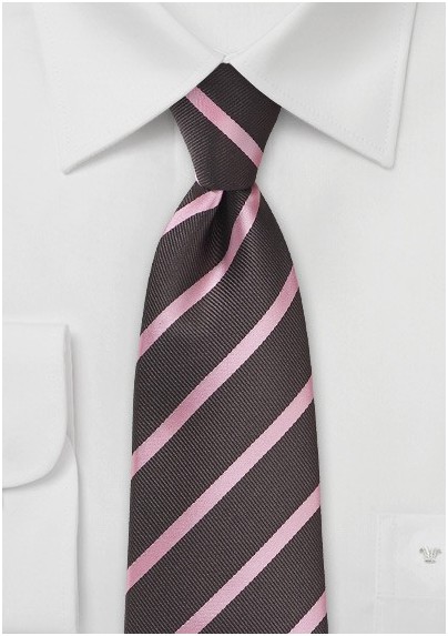 Espresso and Pink Striped Tie in XL