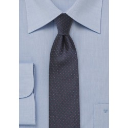 Skinny Navy Tie with Coral Pin Dots