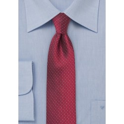 Cherry Red Skinny Tie with Light Blue Dots