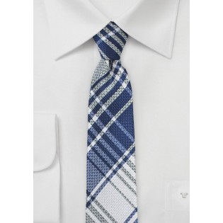 Dark Blue Plaid Skinny Tie