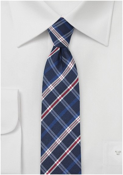 Red and Blue Plaid Skinny Tie