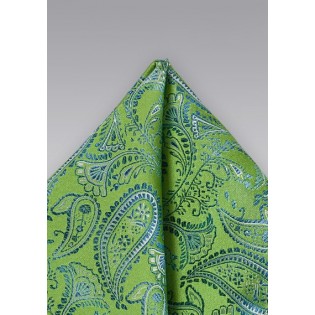 Bright Green and Blue Paisley Pocket Square