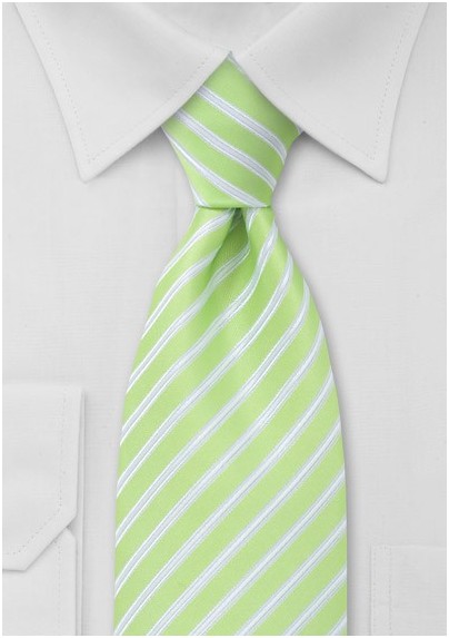 Lime Green and White Striped Kids Tie