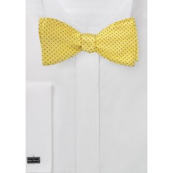 Bright Yellow Bow Tie with Navy Pin Dots