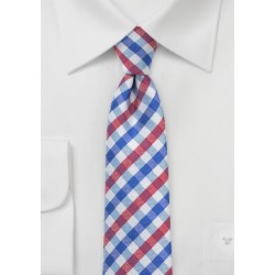Skinny Gingham Tie in Red, White, Blue