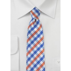 Preppy Gingham Tie in Blue and Orange