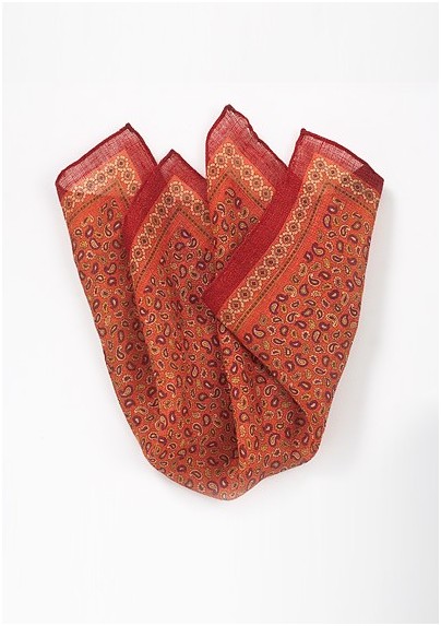 Linen Pocket Square in Red with Paisleys