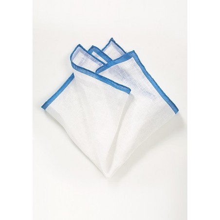 Linen Pocket Square in White and Sky Blue