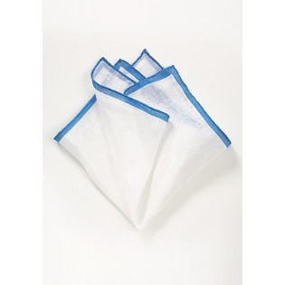 Linen Pocket Square in White and Sky Blue