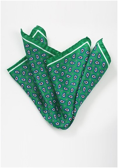 Bold Paisley Pocket Square in Green and Blue