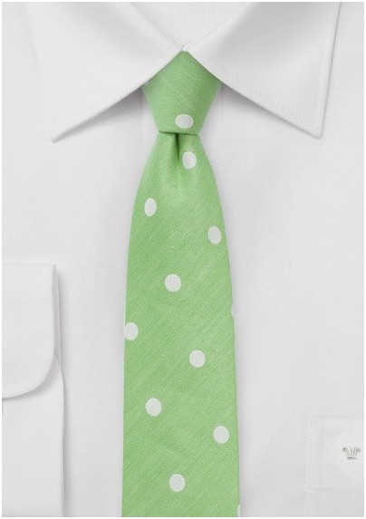 Lime Green Skinny Tie with Large Scale Polka Dots