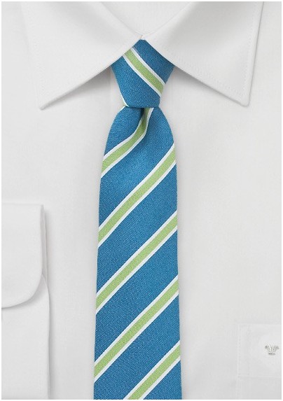 Trendy Linen Skinny Tie in Turquoise and Lime