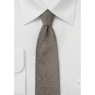 Brown Herringbone Skinny Wool Tie