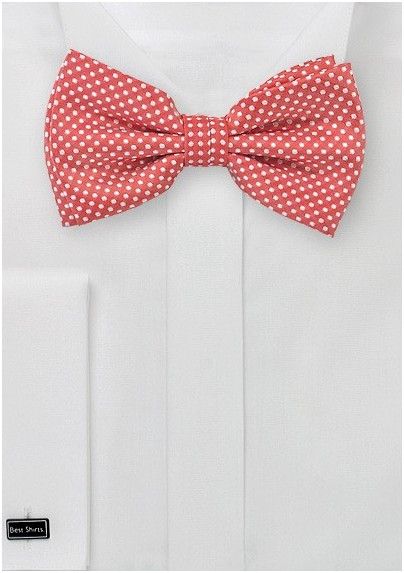 Coral Red Pin Dot Bow Tie