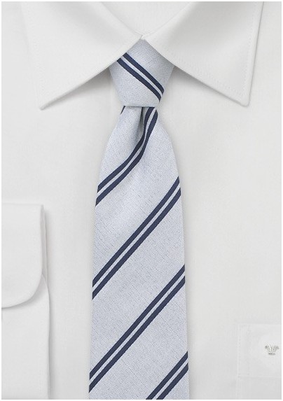 Skinny Cotton Tie in Navy and Silver