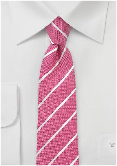 Coral Red Striped Skinny Tie