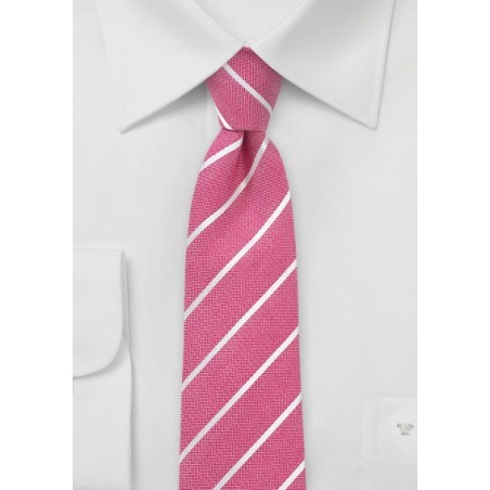 Coral Red Striped Skinny Tie