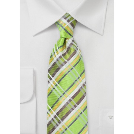 Summer Plaid Silk Tie in Lime Green