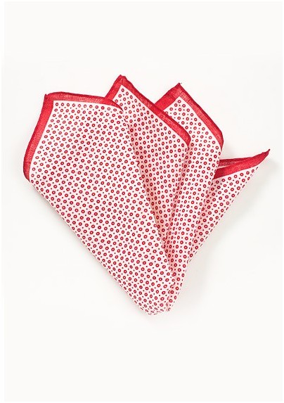 Linen Pocket Square in Red and White