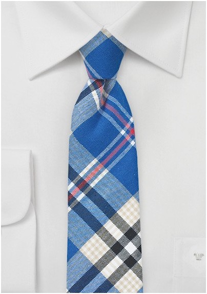 Cotton Plaid Tie in Blue, White, Beige, Red