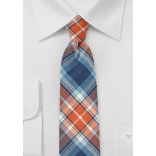 Tangerine and Blue Cotton Plaid Tie