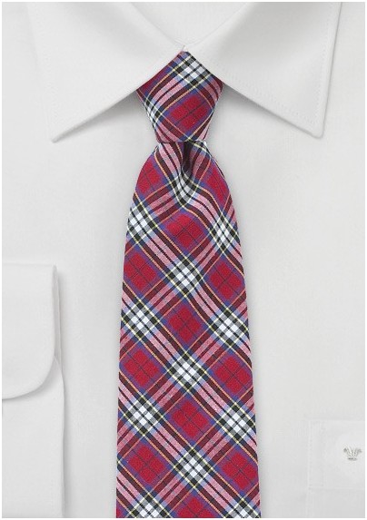 Cotton Plaid Tie in Red, Blue, Yellow, White