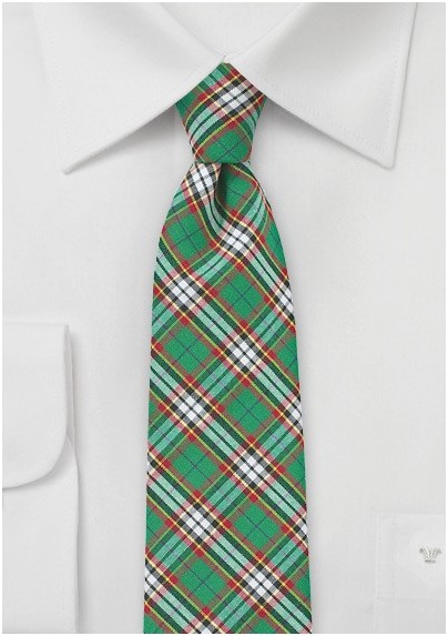 Green and Red Tartan Plaid Cotton Necktie
