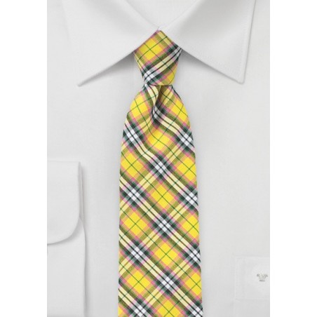 Colorful Yellow Tartan Plaid Cotton Tie