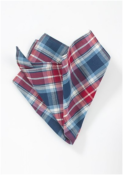 Modern Cotton Pocket Square in Red and Blue