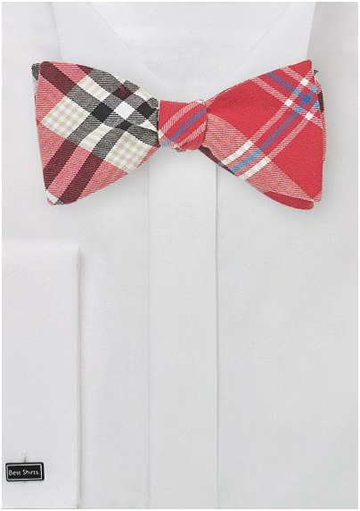 Cotton Plaid Bow Tie in Summer Reds