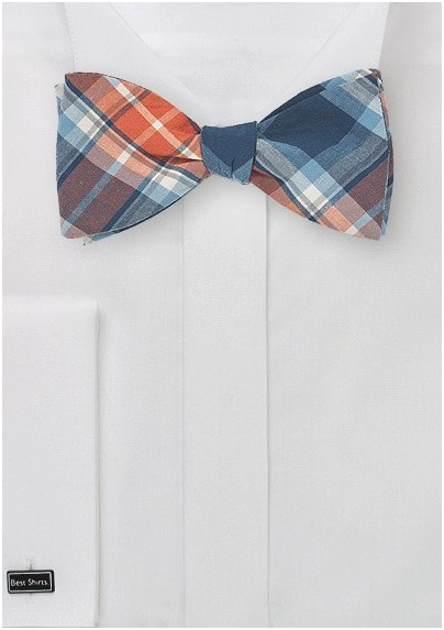 Blue and Orange Plaid Bow Tie