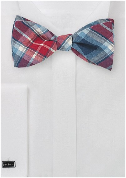 Red and Navy Plaid Bow Tie
