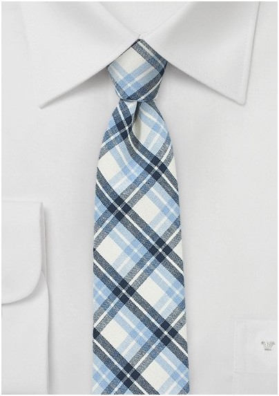 Blue Summer Plaid Tie in Pure Cotton
