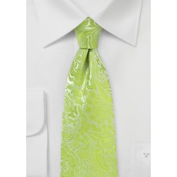 Lime Color Necktie with Paisley Print