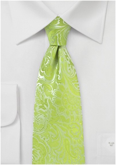 Lime Color Necktie with Paisley Print