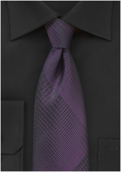 Black Tie with Prune Purple Plaid