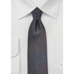 Trendy Silk Skinny Tie in Blue and Copper