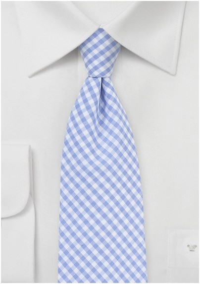 Baby Blue Cotton Tie with Gingham Check