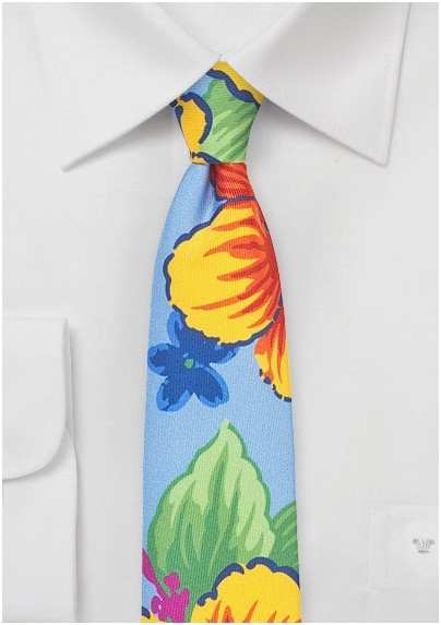 Summer Silk Tie with Bold Flowers in Skinny Cut