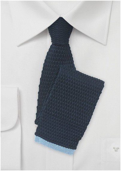 Navy Blue Knit Tie with Light Blue Tip