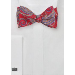 Classic Paisley Bow Tie in Red