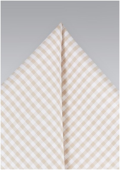 Cream and Tan Gingham Pocket Square