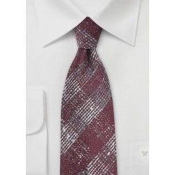Textured Plaid Tie in Cabernet Red