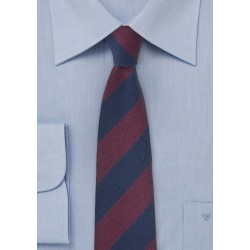 Striped Wool Tie in Navy and Burgundy