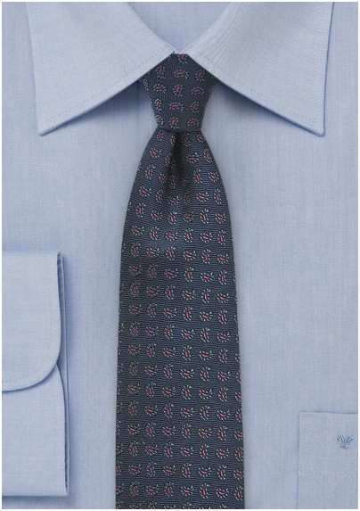 Geometric Paisley Skinny Tie in Blue and Red