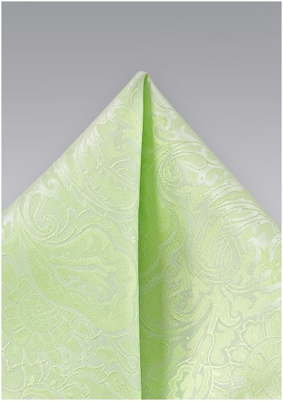 Pale Mint Green Pocket Square with Paisley Print