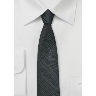 Geometric Plaid Skinny Tie in Gray and Black