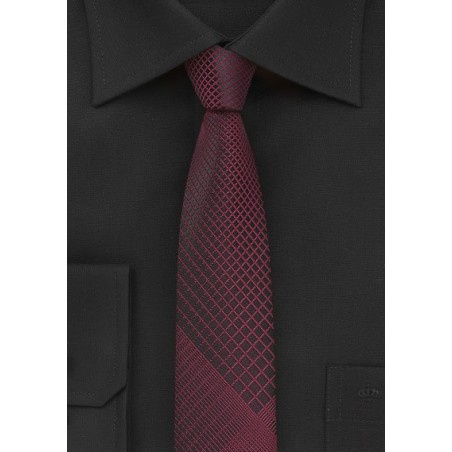 Trendy Skinny Plaid Tie in Black and Rosewood