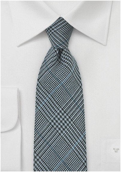 Glen Check Wool tie in Denim Blue